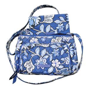 Vera Bradley Crossbody Blue Purse with Flowers and check book cover